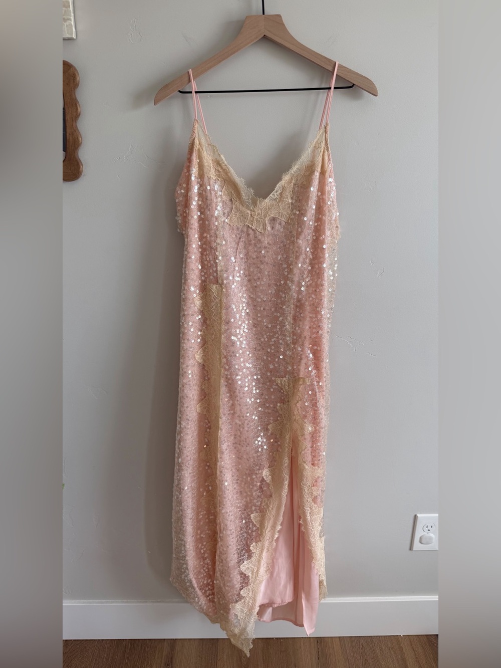 Anthropologie Sleeveless V-Neck Lace Sequin Slip Midi Dress - Picture 5 of 11
